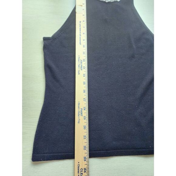 TOP-INC INTERNATIONAL CONCEPTS-Black-Beads-Sequins-Lace Collar-Snap Back-SIZE MP - Picture 9 of 15